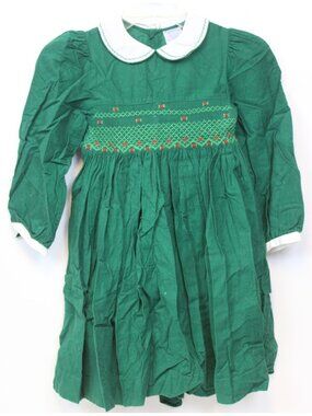 Friedknit Creations Green Corduroy Dress sz 6x Smocked Christmas Holiday Classic